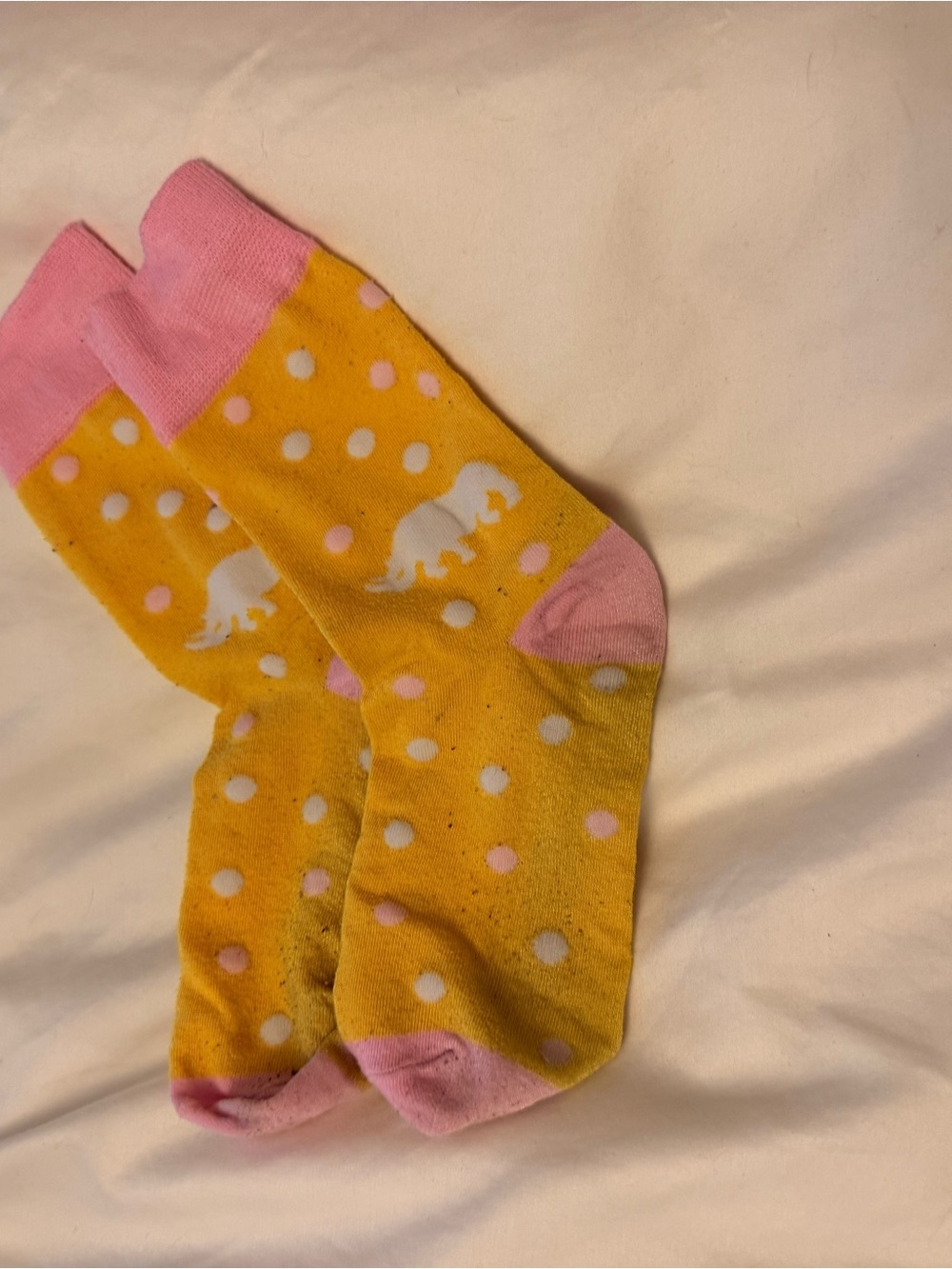 Yellow Polka Dot Socks with Pink Accents